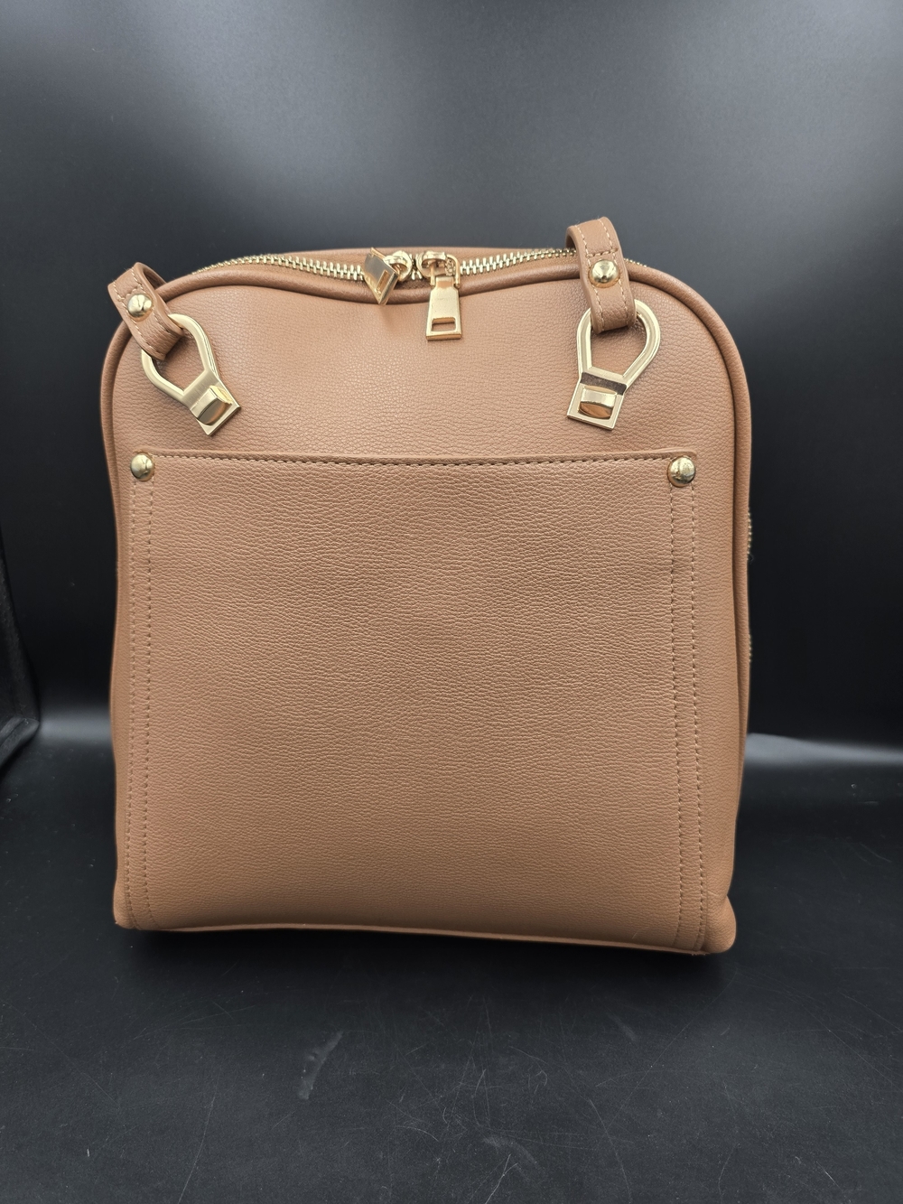 Miztique Tan Compact Backpack with Gold Hardware